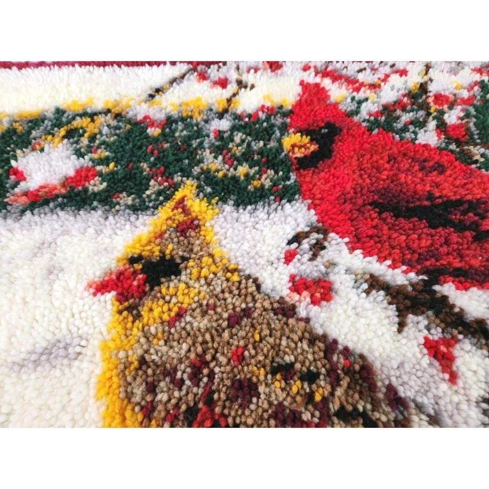 Vintage Cardinal Pair Finished Latch Hook Rug Kit Wall Hanging Birds Trees 37x27